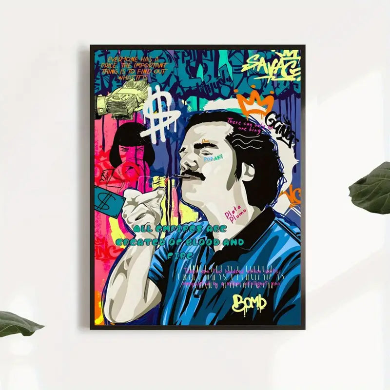 Pablo Escobar Graffiti Poster: Artistic Wall Art for Living Room, Bedroom, Home Office, Bathroom, Kitchen, and Bedroom - Unframed, Modern, Retro, Vertical, Canvas, Indoor Use, Spring & Winter Seasons, Ink Art Medium